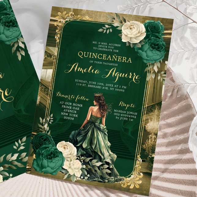 Emerald Green Royal Princess Palace Mis Quince Invitation (Creator Uploaded)