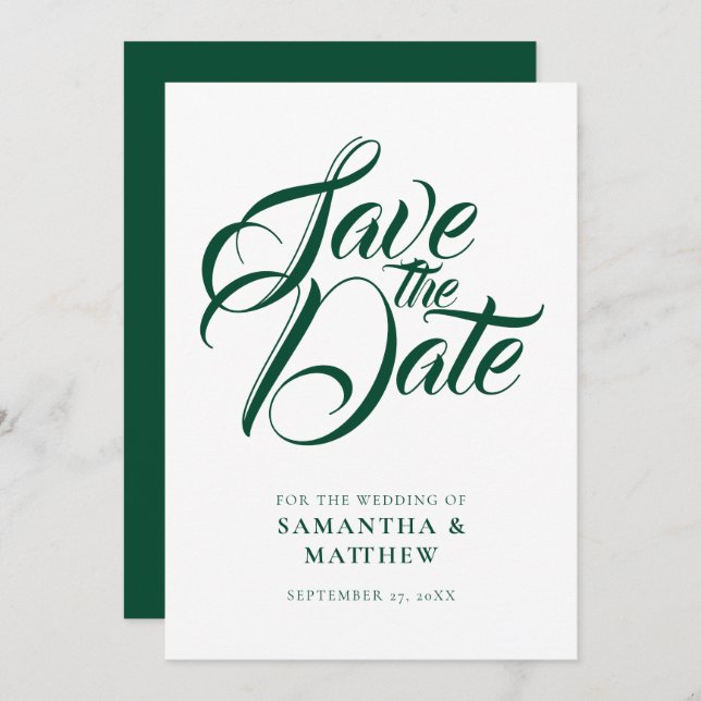 Emerald Green Rustic Save The Date Invitation (Front/Back)