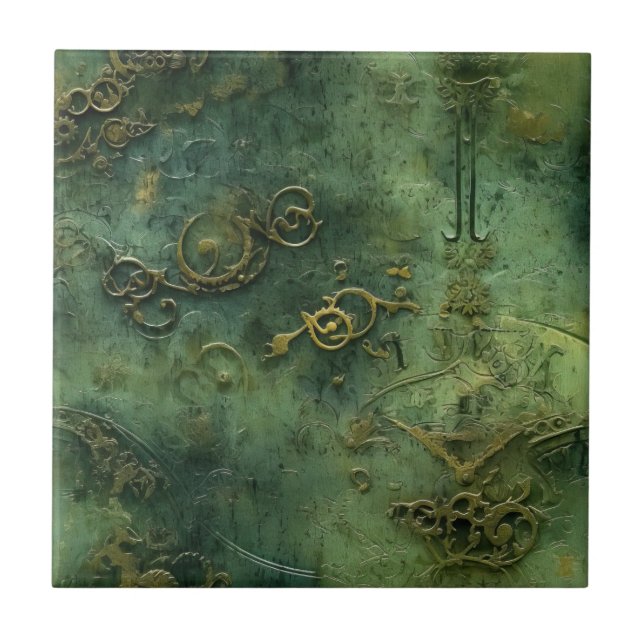 Emerald Green Rustic Steampunk Clock (10) Tile (Front)
