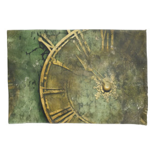 Emerald Green Rustic Steampunk Clock (12) Pillowcase