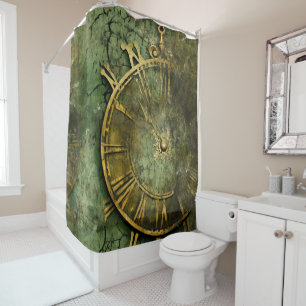 Emerald Green Rustic Steampunk Clock (12) Shower Curtain