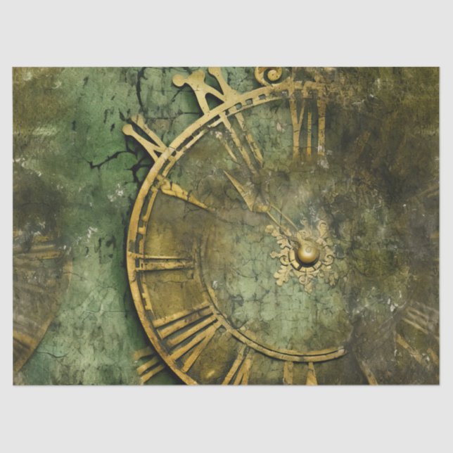 Emerald Green Rustic Steampunk Clock (12) Tissue Paper (Front)