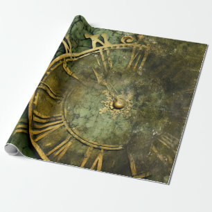 Emerald Green Rustic Steampunk Clock (12) Wrapping Paper