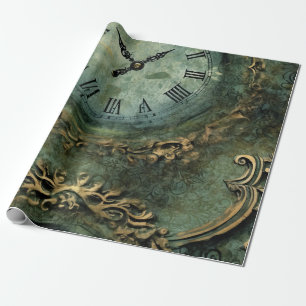 Emerald Green Rustic Steampunk Clock (1) Wrapping Paper