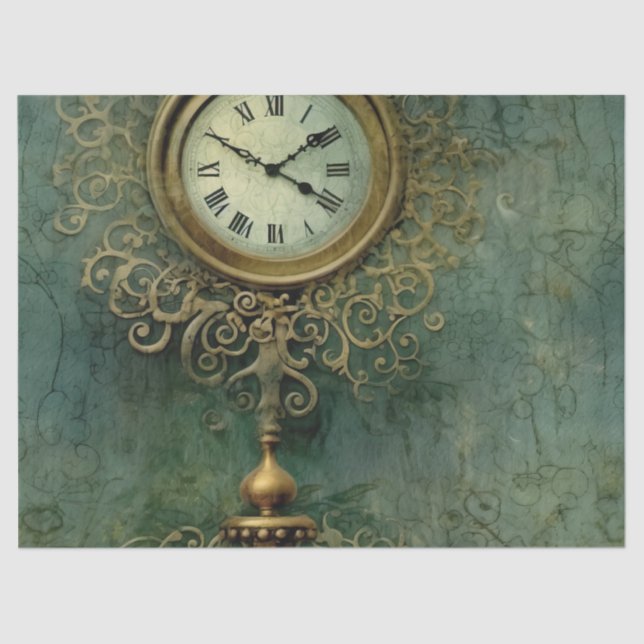 Emerald Green Rustic Steampunk Clock (2) Tissue Paper (Front)