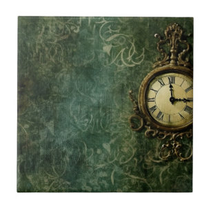 Emerald Green Rustic Steampunk Clock (3) Tile