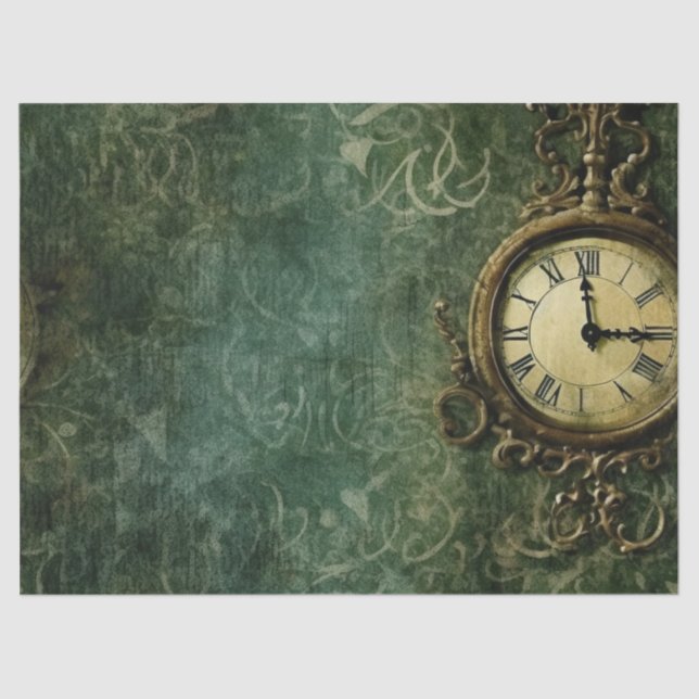 Emerald Green Rustic Steampunk Clock (3) Tissue Paper (Front)