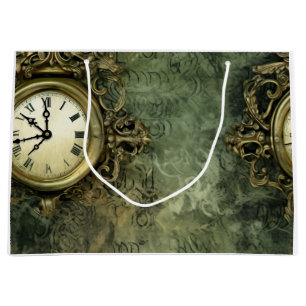 Emerald Green Rustic Steampunk Clock (4) Large Gift Bag