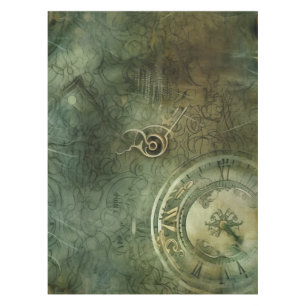 Emerald Green Rustic Steampunk Clock (5) Tablecloth