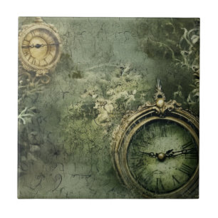 Emerald Green Rustic Steampunk Clock (7) Tile