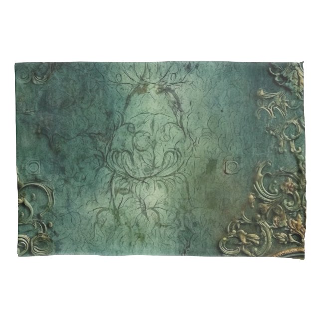 Emerald Green Rustic Steampunk Clock (8) Pillowcase (Front-Left)