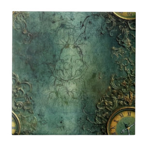 Emerald Green Rustic Steampunk Clock (8) Tile