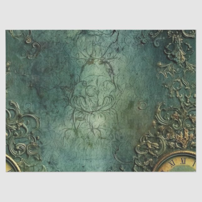Emerald Green Rustic Steampunk Clock (8) Tissue Paper (Front)