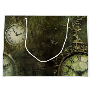 Emerald Green Rustic Steampunk Clock (9) Large Gift Bag