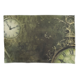 Emerald Green Rustic Steampunk Clock (9) Pillowcase
