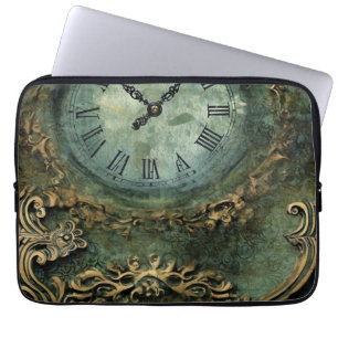 Emerald Green Rustic Steampunk Clock Laptop Sleeve