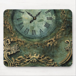 Emerald Green Rustic Steampunk Clock Mouse Mat