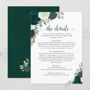 Emerald Green & Sage Roses Rustic Wedding Details Enclosure Card