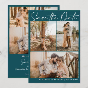 Emerald green script 6 photo wedding save the date