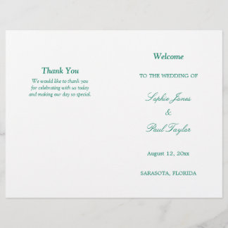 Emerald Green Script Bi-Fold Wedding Program