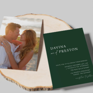 Emerald Green Script Modern Simple Photo Wedding Invitation