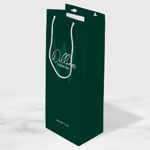 Emerald Green Script Personalised Groomsman's Name Wine Gift Bag