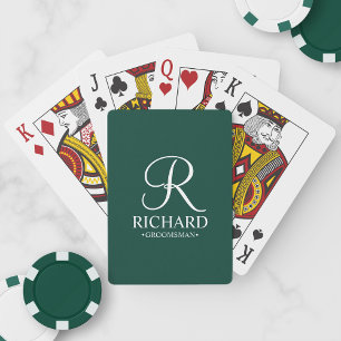 Emerald Green Script Personalised Groomsmen Playing Cards