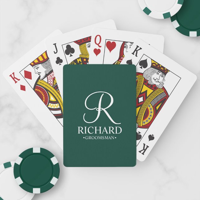 Emerald Green Script Personalised Groomsmen Playing Cards (Creator Uploaded)