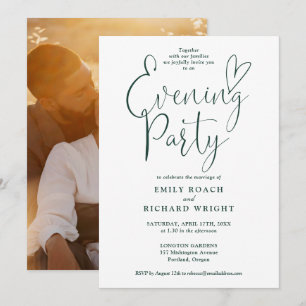 Emerald Green Script Photo Wedding Evening Party Invitation