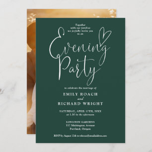  Emerald Green Script Photo Wedding Evening Party Invitation