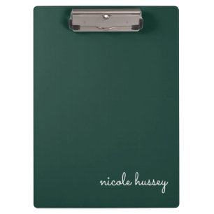 Emerald Green Script Stylish Monogram Modern Clipboard