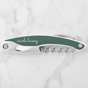 Emerald Green Script Stylish Monogram Modern Corkscrew