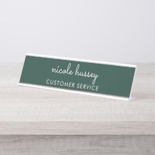 Emerald Green Script    Stylish Monogram Modern Desk Name Plate