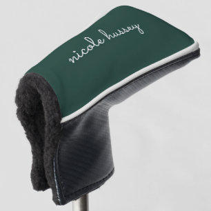 Emerald Green Script    Stylish Monogram Modern Golf Head Cover