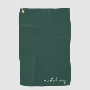 Emerald Green Script    Stylish Monogram Modern Golf Towel