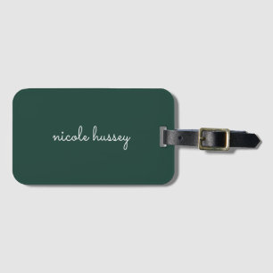 Emerald Green Script   Stylish Monogram Modern Luggage Tag