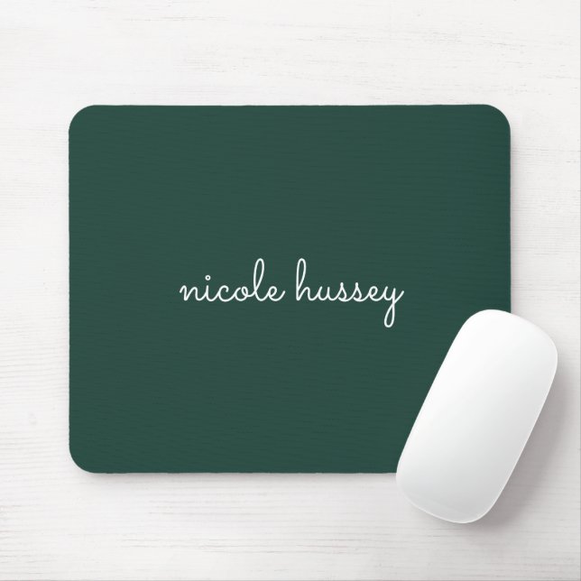 Emerald Green Script | Stylish Monogram Modern Mouse Mat (With Mouse)