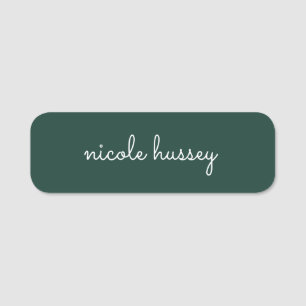 Emerald Green Script    Stylish Monogram Modern Name Tag