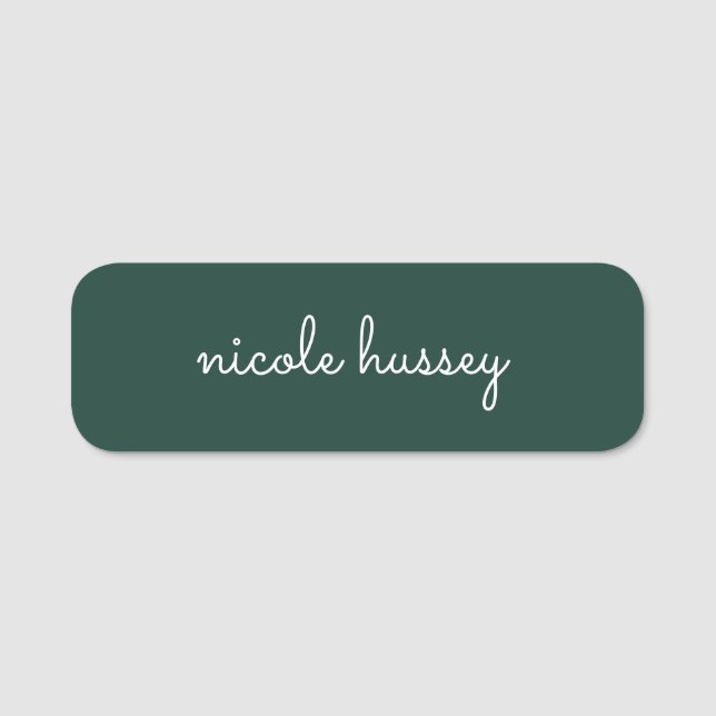 Emerald Green Script  | Stylish Monogram Modern Name Tag (Front)