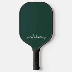 Emerald Green Script    Stylish Monogram Modern Pickleball Paddle