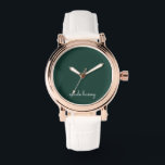 Emerald Green Script  | Stylish Monogram Modern Watch<br><div class="desc">A simple stylish custom monogram design in an casual handwritten in striking monochrome emerald green and white. The monogram can easily be personalised to make a design as unique as you are! The perfect trendy gift or accessory for any occasion.</div>