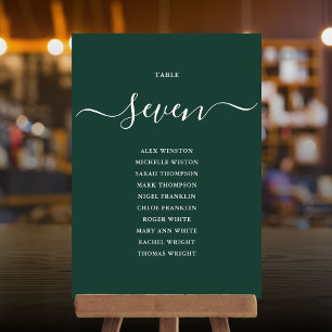 Emerald Green Script Table Number Seating Chart