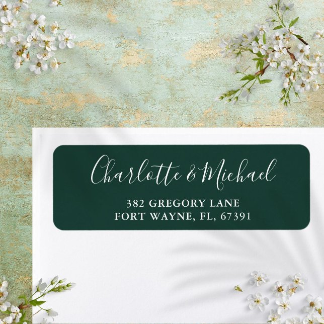 Emerald Green Script Wedding Return Address (Emerald Green Script Wedding Return Address Label)