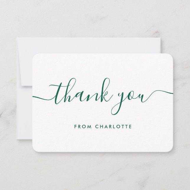 Emerald Green Script Wedding Shower Birthday Thank You Card (Front)