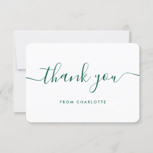 Emerald Green Script Wedding Shower Birthday Thank You Card