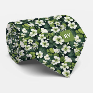 Emerald Green Shamrock Floral Pattern Tie