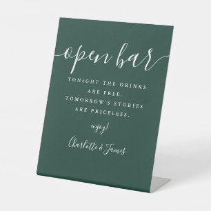 Emerald Green Signature Script Open Bar Pedestal Sign