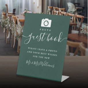 Emerald Green Signature Script Photo Guest Book Pedestal Sign