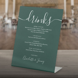 Emerald Green Signature Script Wedding Drinks Menu Pedestal Sign