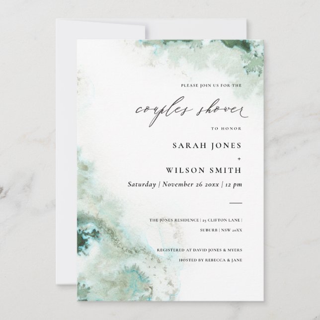 Emerald Green Silver Agate Couples Shower Invite (Front)